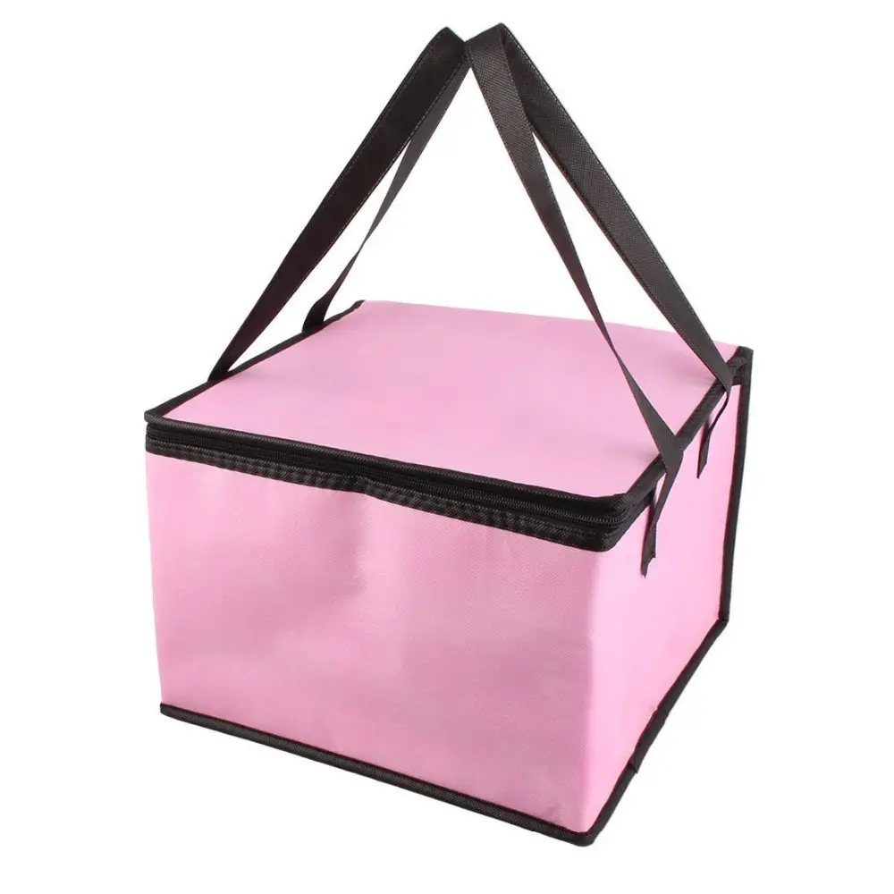 Promozione all'ingrosso customise design natalizio riciclato isolato termico rosa non tessuto alimentare borsa con cerniera per picnic