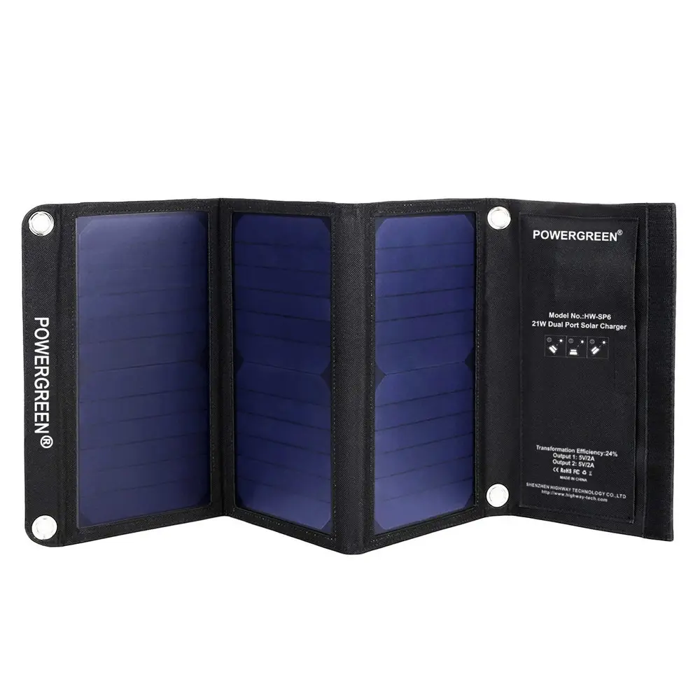 Pengisi daya Panel surya lipat portabel USB 21W kualitas tinggi sel surya fleksibel dengan Sunpower 5V maks voltase untuk ponsel