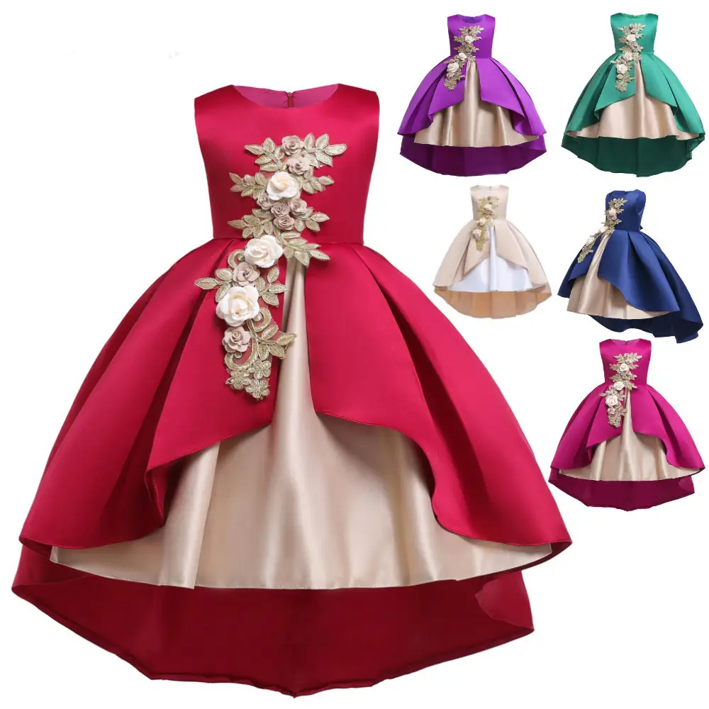 Çocuk giysileri genç kız çocuk parti giysisi moda son yeni çocuk bağbozumu işlemeli çiçek elbise tasarımları en iyi servi