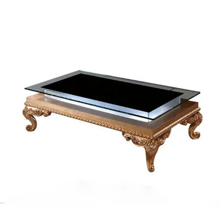 OE-FASHION custom luxury Rectangular double layer gold frame led bar table with glass top for KTV night club furniture