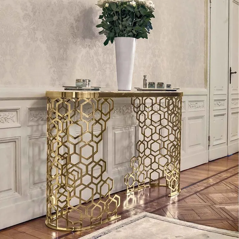 Ikayoem — table de console luxueuse en forme de couloir, design moderne, en marbre, nouveau design, pour salon, couleur or