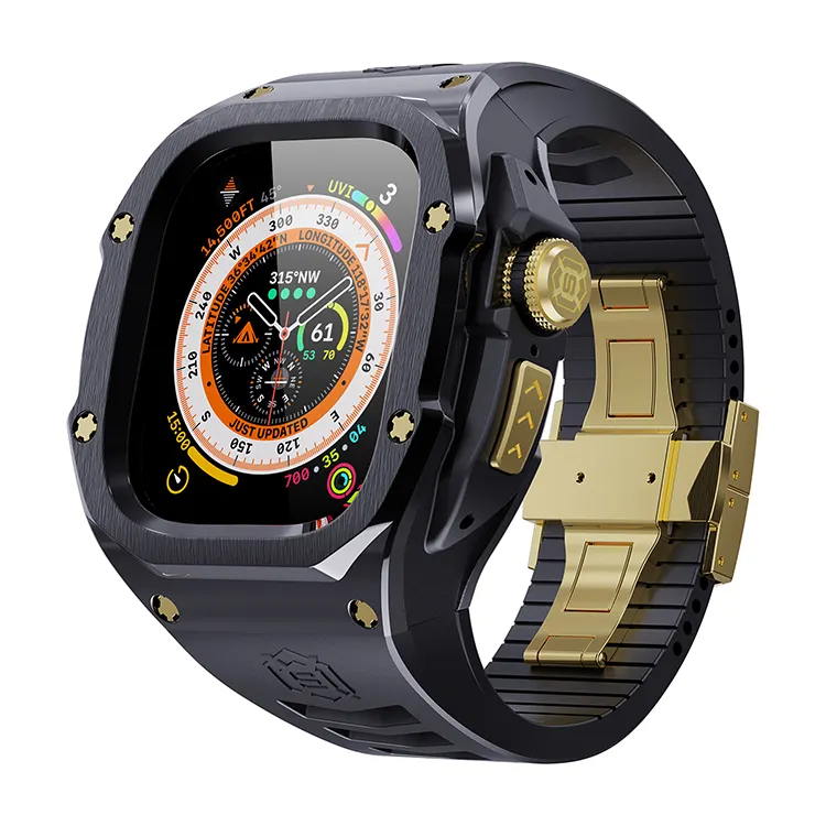SHELLBOX casing jam tangan Apple baja tahan karat Armor pengisi daya nirkabel untuk IWatch Ultra 49mm dengan tali jam tangan silikon