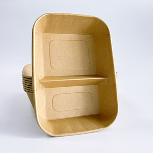 2025扁平底座2格矩形包装一次性牛皮纸沙拉碗食品纸托盘 - Product Image 5