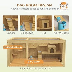 <span class=keywords><strong>Cage</strong></span> à <span class=keywords><strong>hamster</strong></span> en bois, habitat de <span class=keywords><strong>hamster</strong></span> nain multicouche, centre d'activités avec plateau coulissant, balançoire, échelle, dessus ouvrable - Product Image 3