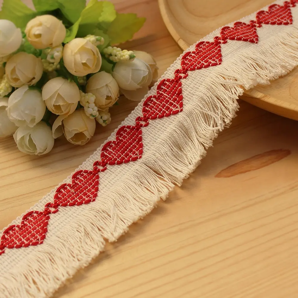 Adorno de borlas con patrón de corazón personalizado, flecos de algodón, para festival de San Valentín