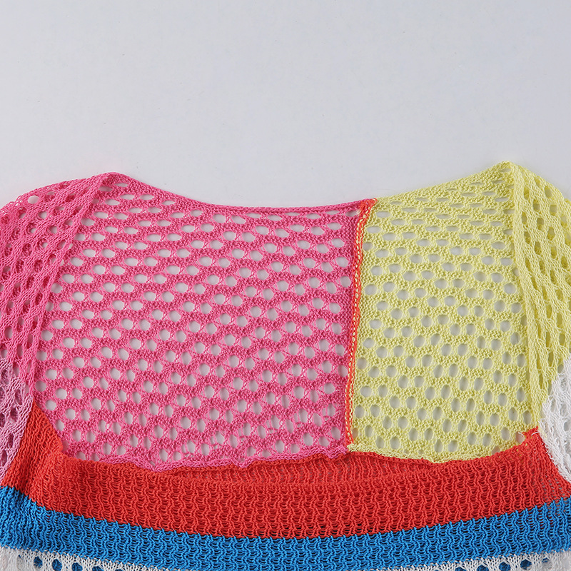 ZJ1327 Knitted Long Sleeve Crop Top Women Beach Y2K Autumn Summer Patchwork Vintage Green Casual T Shirts Sexy Fashion