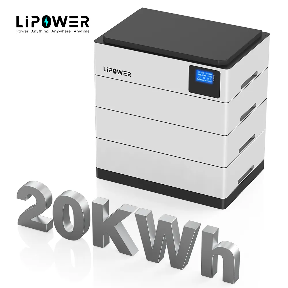 Lipower sistema de energia solar, sistema de armazenamento de energia solar home 48v 51.2v 400ah 20kwh empilhado lifepo4 bateria