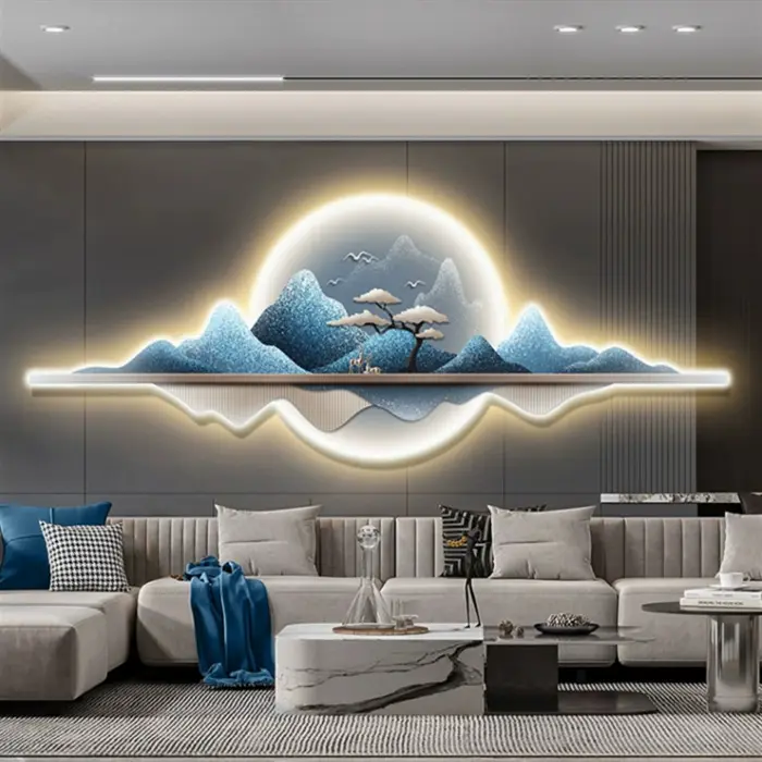 لوحة فنية على الحائط بضوء حديث وفاخر للمناظر الطبيعية خلفية أريكة جدارية لغرفة المعيشة لوحة جدارية