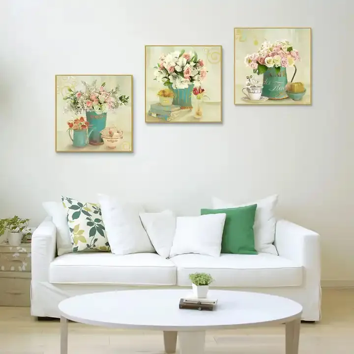 卸売3ピースグループフレームレス壁アート装飾バラ写真キャンバスデジタルプリント花の絵