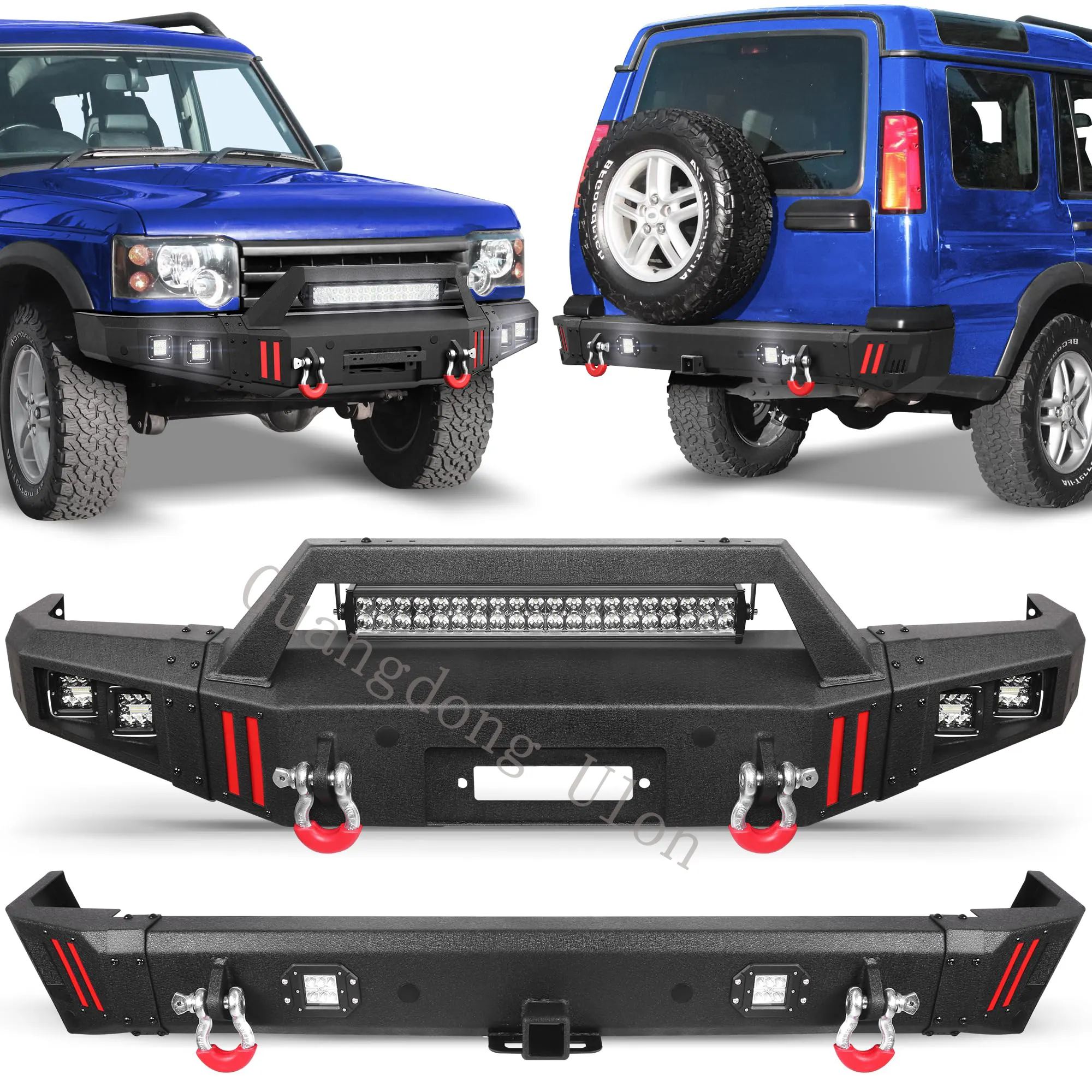 Werkspreis Front- und Heckstoßstange passend 1999-2004 Land Rover Discovery 2 eingebaute LED-Lichter, Windenkleber, 2 Zoll Abstoßempfänger