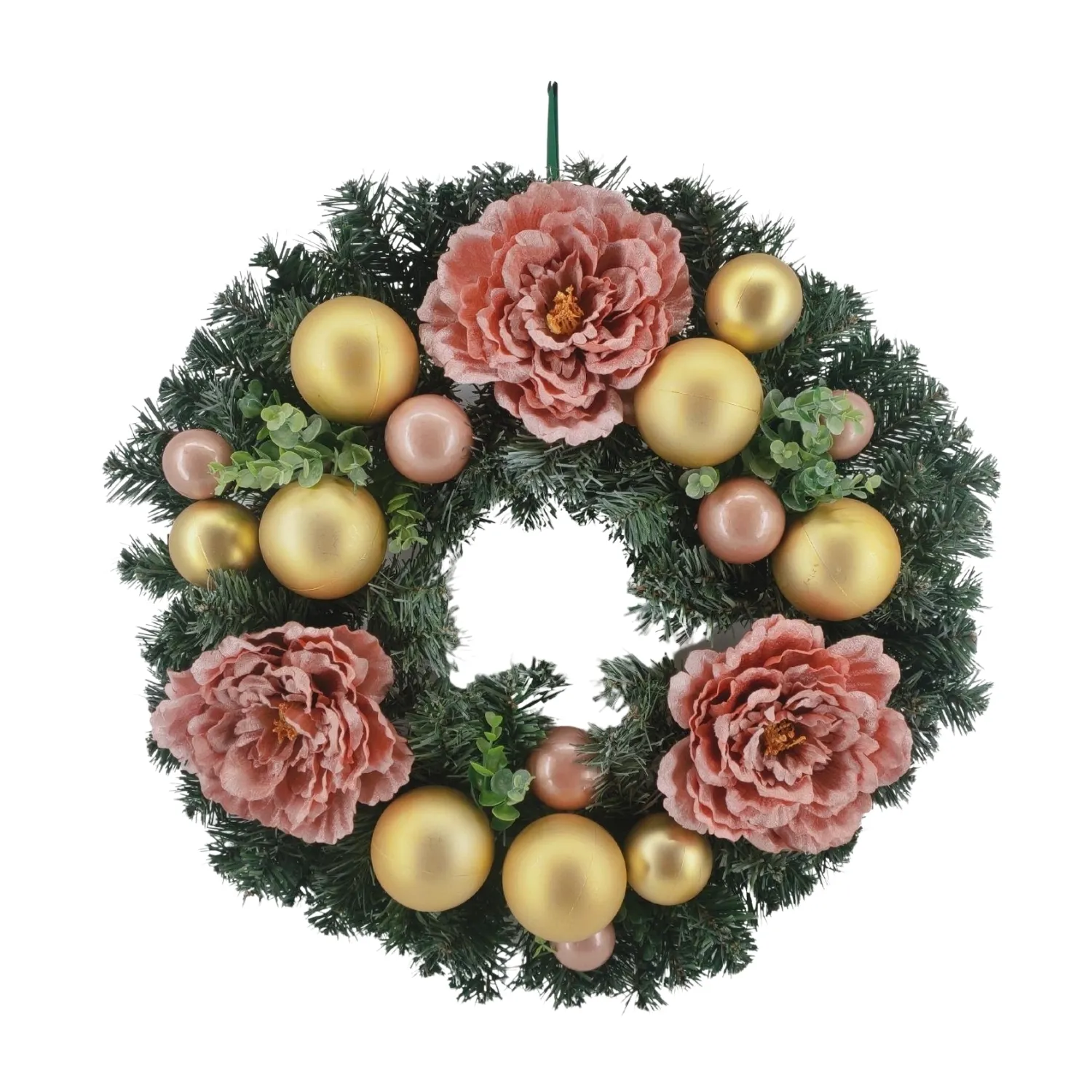 High Quality Christmas Decoration Decorated with Pink Peony and Ornaments Wholesale Christmas Wreath Large Christmas Wreath