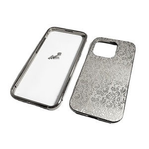 IPhone用携帯電話シェルロゴシルバー2-in-1保護ケース高級ディープカービングポリッシュモバイルケース高級電話カバー - Product Image 1