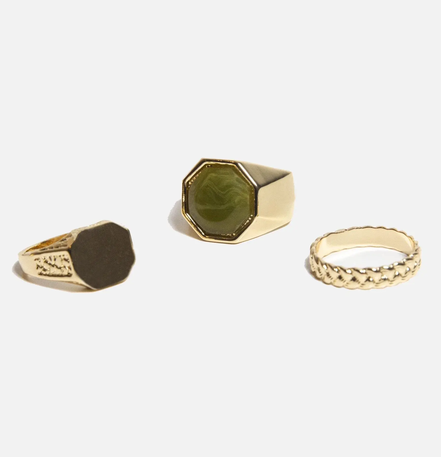 3 pezzi/set Fashion anello inciso a catena in bianco con pietre preziose in acciaio inossidabile placcato oro 18 carati per uomo