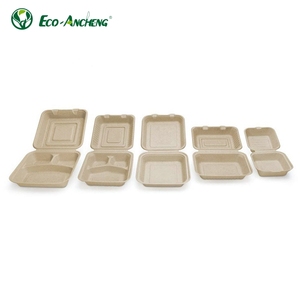 Compostable tek kullanımlık yemek kabı 9 inç biyobozunur kapaklı yemek kabı beyaz ve kahverengi renk - Product Image 6