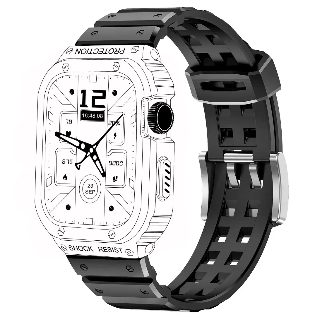 Capa protetora completa de metal para relógio, amortecedor de aço inoxidável com pulseira de relógio para apple watch 8 41mm 45mm