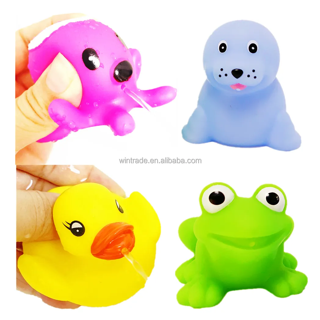 Sprey su kauçuk oyuncak seti vinil sıkmak fışkırtma yüzen deniz hayvanlar ahtapot kurbağa bebek çocuk plastik ördek banyo oyuncakları