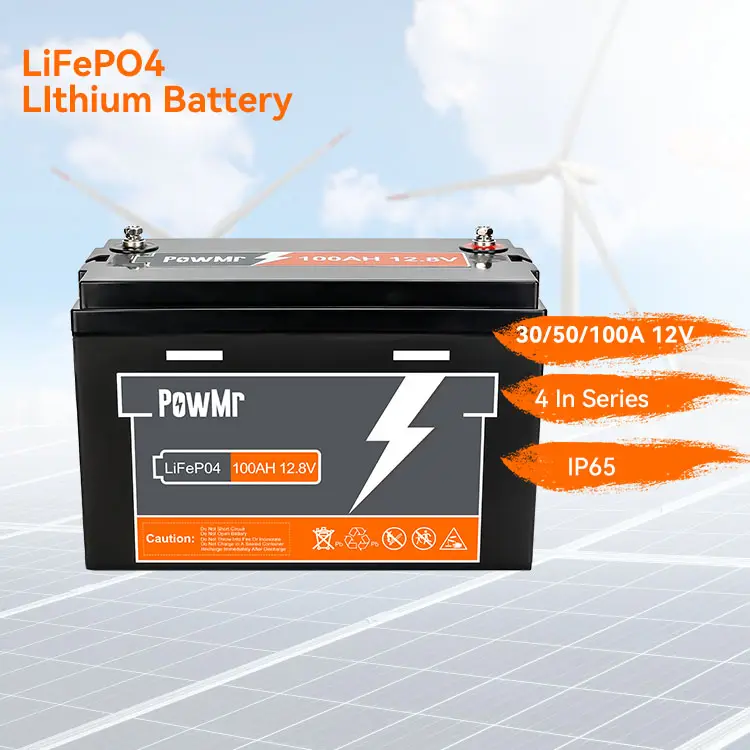 PowMr 100AH 12.8V充電式エネルギー貯蔵リチウムイオンバッテリーは、電動工具用の4つのシリーズリチウムイオンバッテリーをサポートします