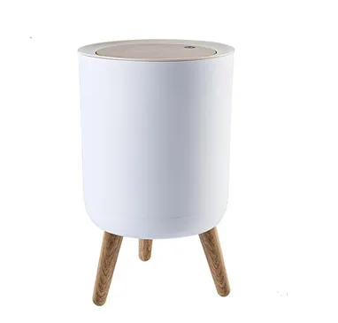 Cubo de basura de madera blanca de 7l, papelera de estilo nórdico con prensa de tapa para sala de estar, baño y cocina
