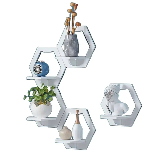 Étagère de rangement murale hexagonale décorative pour la maison cintre de fond de télévision chambre balcon chevet Pot de fleur support étagères