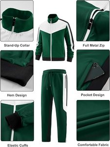 100% coton hommes 2 pièces couleur bloc survêtement ensembles manches longues pleine fermeture éclair veste et bas de jogging hommes survêtement personnaliser - Product Image 4