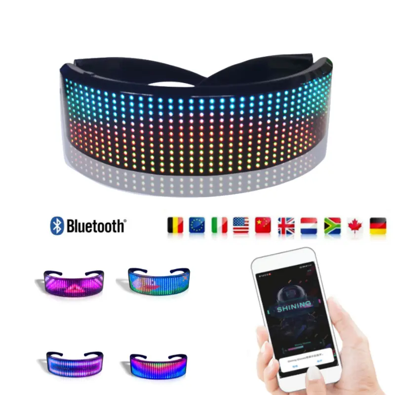 Kacamata led RGB bercahaya dapat diprogram, kontrol aplikasi bluetooth pesta halloween, bisa diisi ulang