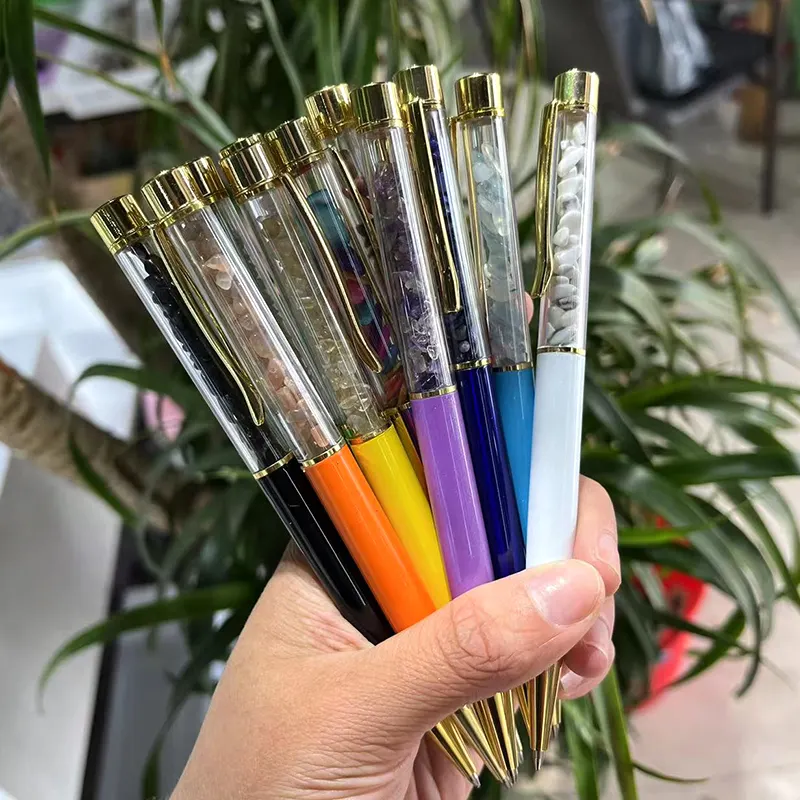 wholesale colorful metal crystal chips glitter promotional advertising signature ballpoint pen