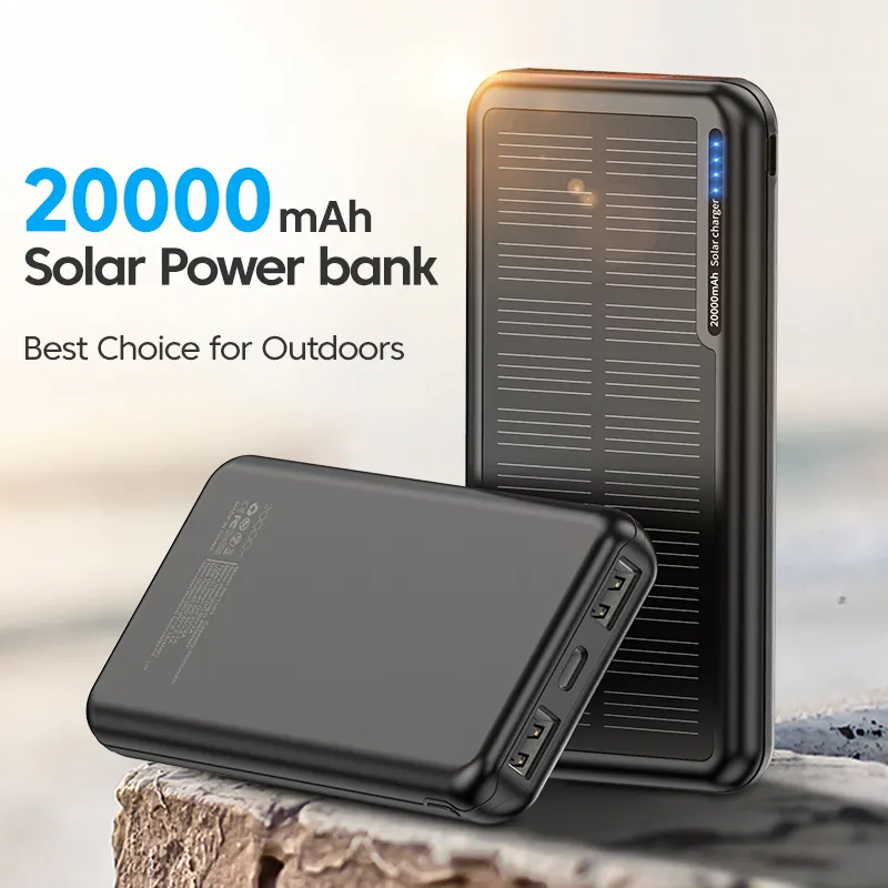 Baterai cadangan eksternal paket Bank daya surya tipe C Port ramping 20000mah untuk aktivitas luar ruangan darurat baterai li-polimer PVC