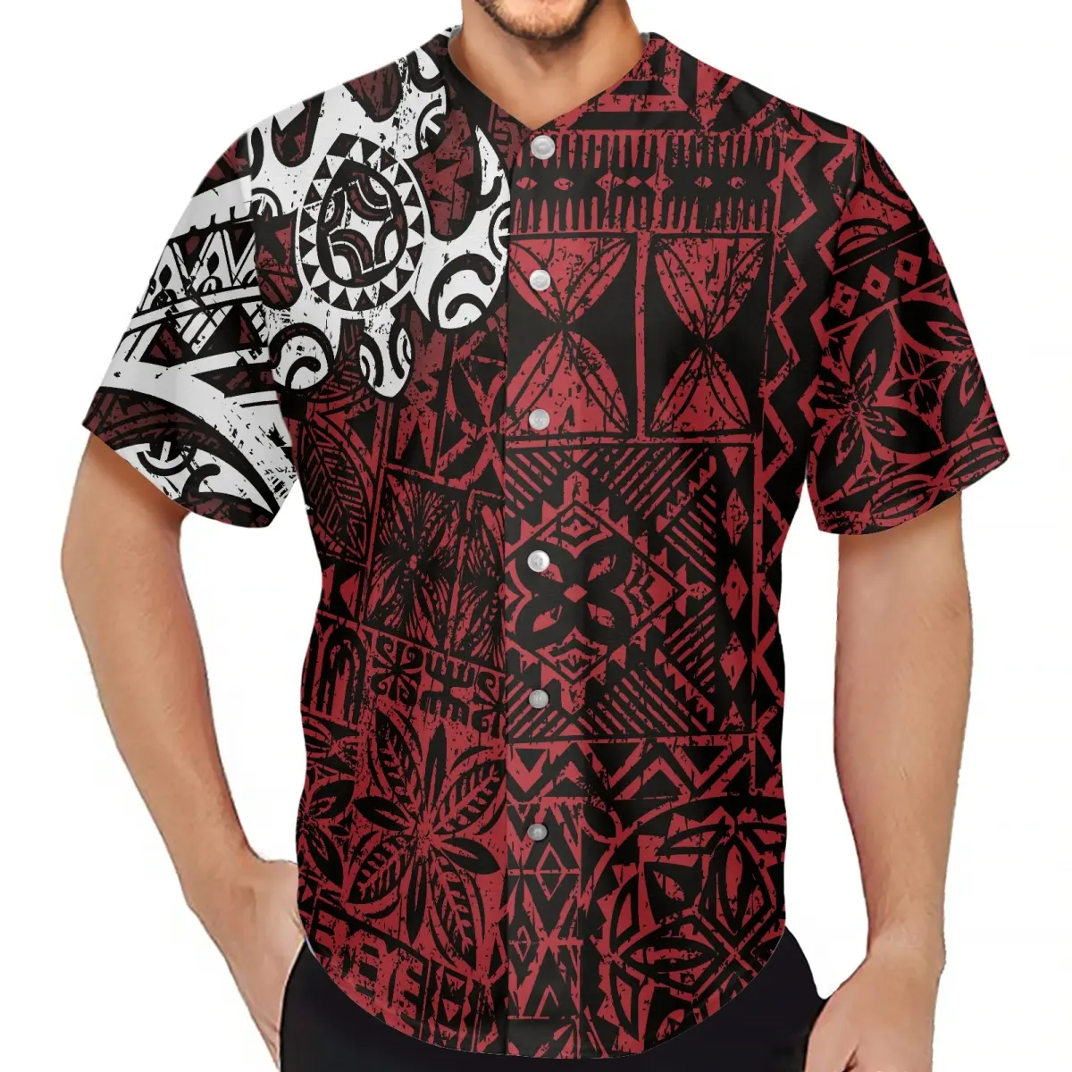 Personal isierte männliche Rad trikot Polynesian Tribal Sea Turtles Kleidung benutzer definierte Herren Kurzarm Button Down Shirt Drop Shipping