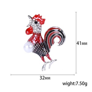 Trang Sức Hoàng Đạo Phong Cách Hỗn Hợp Trâm Cài Gà Trống Lớn Gia Cầm Động Vật Tráng Men Kim Cương Giả Ghim Gà Trống - Product Image 5