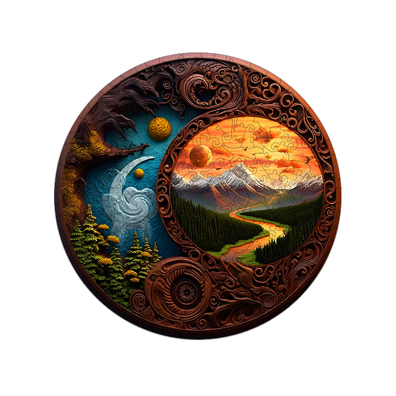 CSHCPT0012 Chinese Yin Yang Wood Carving (01)