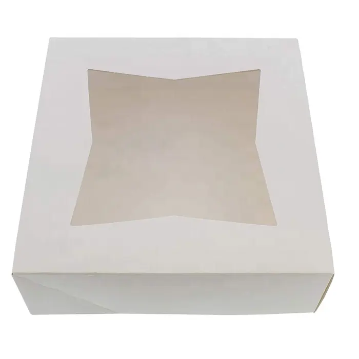 Scatole da forno bianche facili da Pop-up da 8 pollici con finestra scatola per dolci in carta da 8x8x2.5 pollici per torte e caramelle da forno