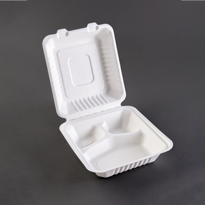 8*8*3 inç 3 bölme kapaklı yemek kabı tek Bagasse kapaklı biyobozunur konteynerler çıkar - Product Image 1