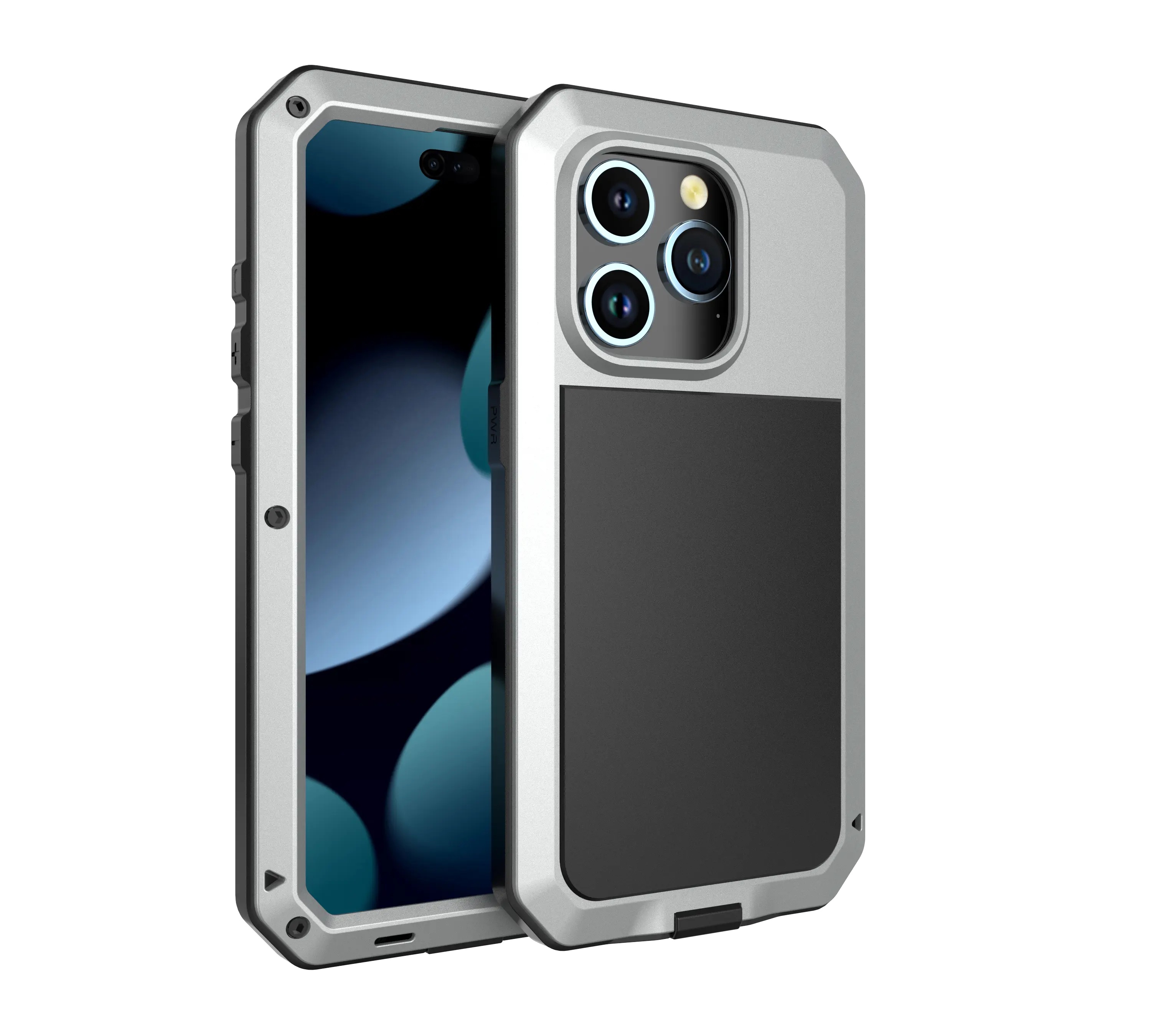 IPhone15pro用の新しいデザインのカスタマイズされた新しい金属製の頑丈な滑り止め頑丈な落下に強い360度の完全な保護ケース