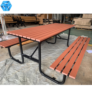 HYX矩形HDPE再生塑料桌面和座椅镀锌钢框架带长凳的户外桌套装 - Product Image 3