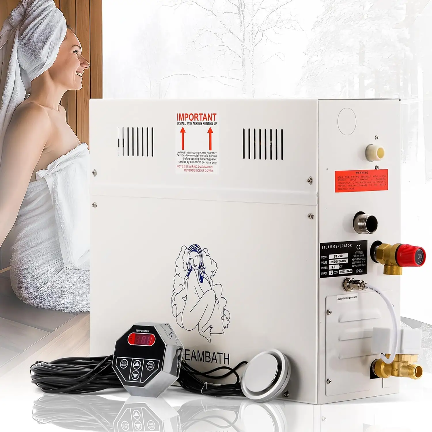 STCMOET 9 kW luxuriöser selbstentwässernder Dampferzeuger Dusche Sauna Bad Hammam Dampfbad Spa-Generator mit wasserdichter Steuerung