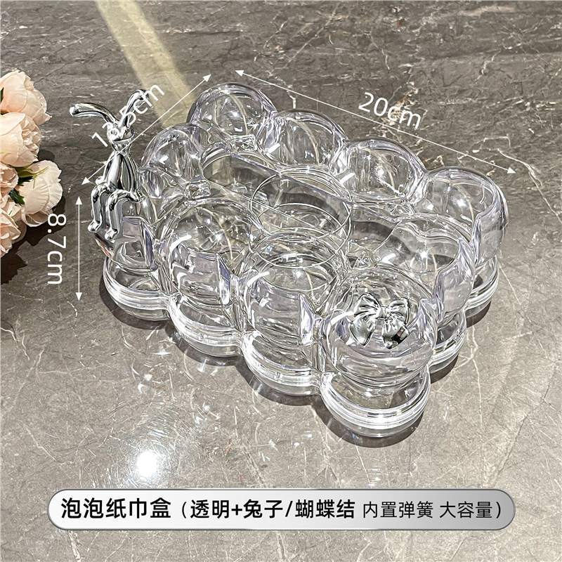 กล่องทิชชู่บับเบิ้ลพร้อมโบว์กระต่าย (1 ชิ้น แบบใส)