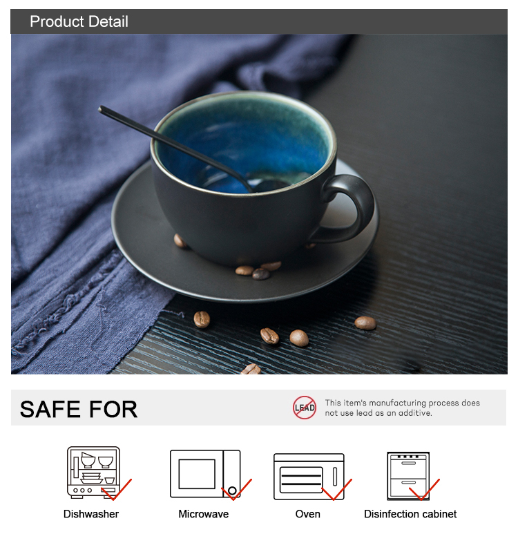 Matte Blue Coffee Cup Set 280Ml Coffee Cup And Saucer