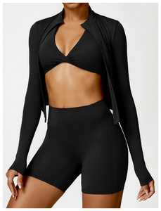 ホット販売女性の冬のヨガセット長袖ジムトレーニング服ヨガタイトジャケットブラフィットネススポーツショーツワークアウトレギンス