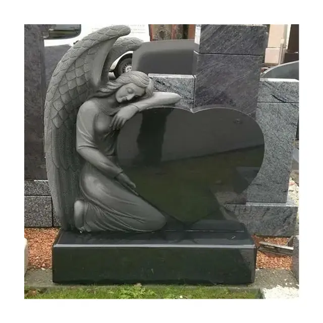 High quality monument and tombstone new designed Black granite Angel of Love monument tombstone