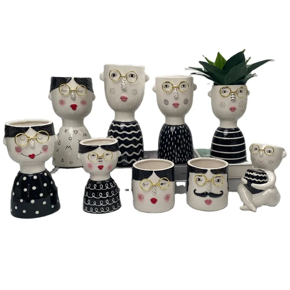 Custom family Head Face vaso di fiori in ceramica, piante in ceramica piante succulente vasi di Cactus