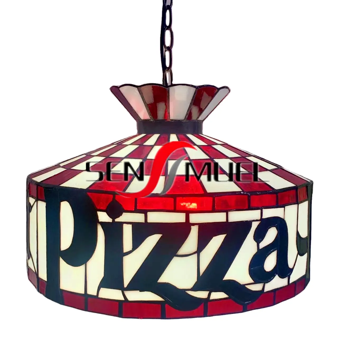 Lampu Gantung Pondok Pizza Berwarna Kaca Gereja Tiffany Lampu Gantung Art Deco Las Tangan