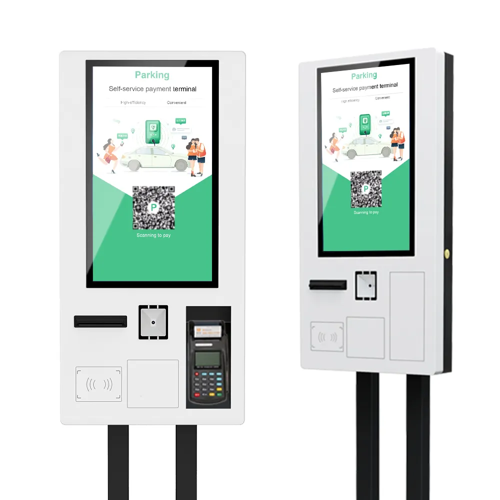 21.5 27 32 inç self servis dokunmatik ekran sipariş fast food ödeme kiosk bilet otomatı yazıcı ve QR kod tarayıcı ile