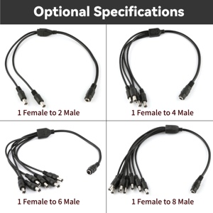 <strong>1</strong> to <strong>2</strong> Way <strong>2</strong>.1x5.<strong>5</strong> mm / <strong>2</strong>.5x5.<strong>5</strong> mm DC Splitter Cable 12V 5521 Female to Male DC Jack Plug with Power Cable - Product Image 6