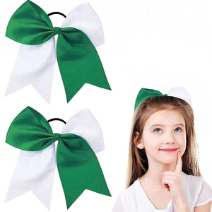 2pcs/Pack Green/White Cheerleading <strong>Bow</strong> 8 Inch <strong>Cheer</strong> Hair <strong>Bows</strong> Large Cheerleading Hair <strong>Bows</strong> - Product Image 1