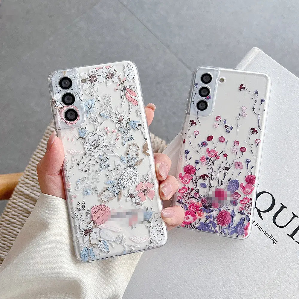 Coque de téléphone portable à motif Floral pour Samsung S23ultra, Apple 14pro A54, étui de protection à motif Floral en Tpu peint, prix bas