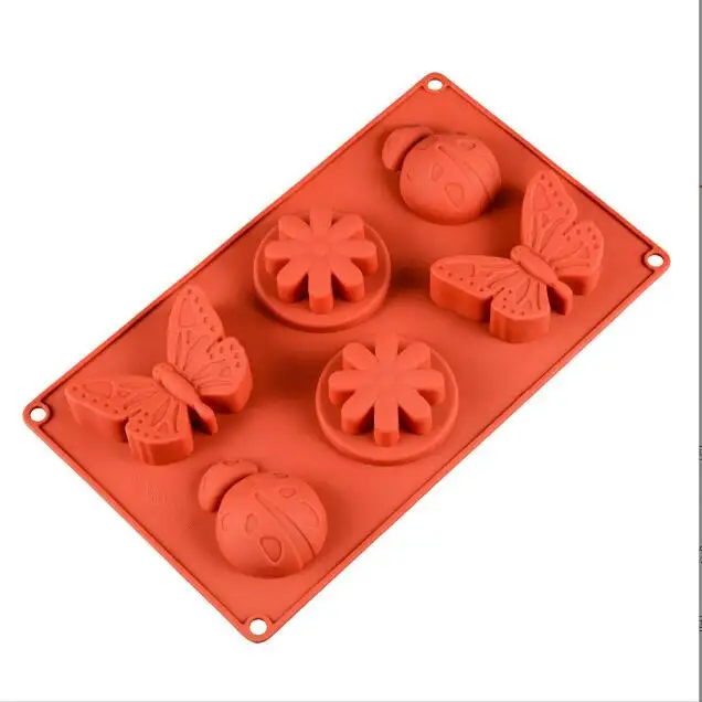 HY 6-Cavity 3D Libelle Schmetterling Marienkäfer Insekten form Backen Backformen Für DIY Seife Handgemachte Muffin Keks Keks pfannen