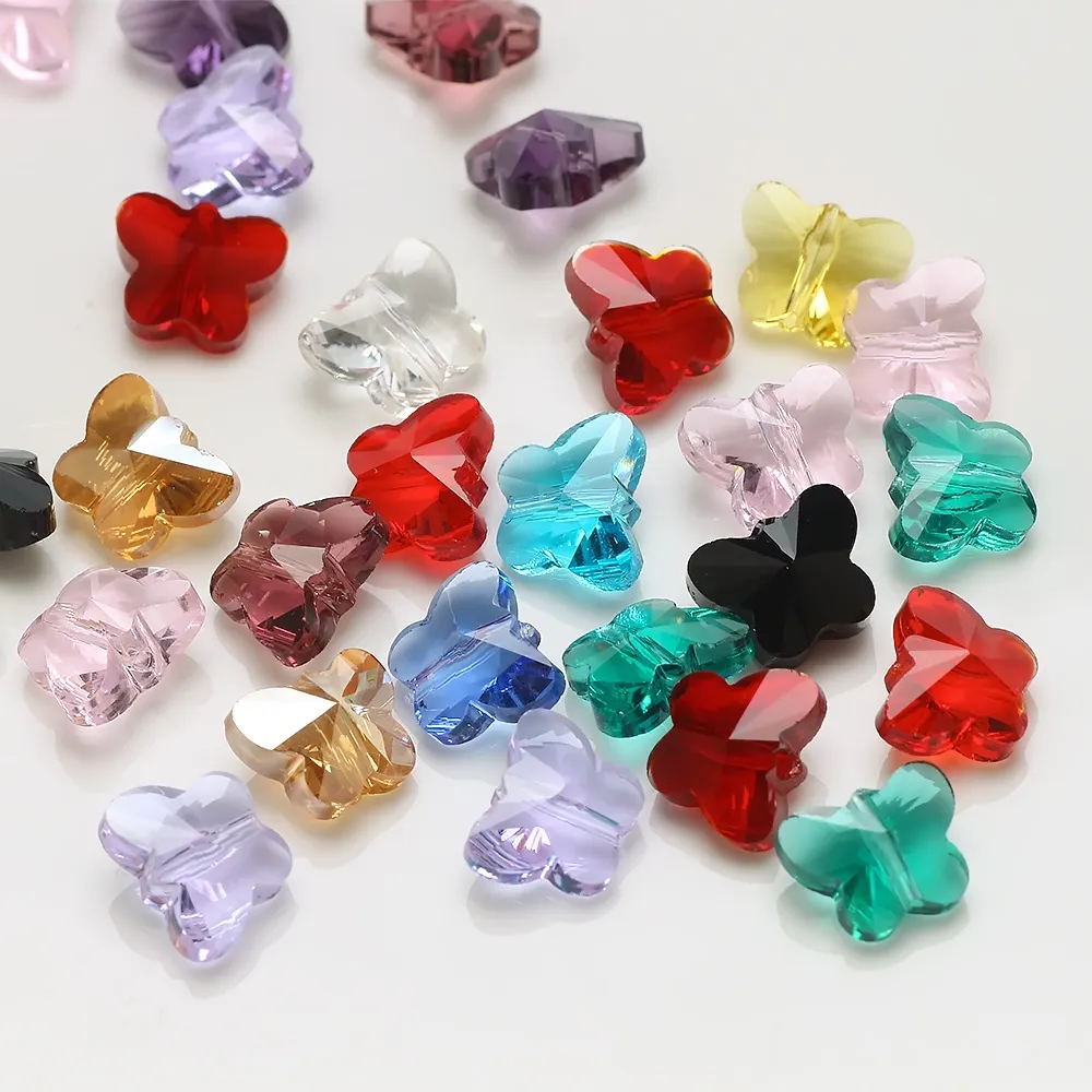 Cuentas de cristal de mariposa de 10mm para fabricación de bricolaje, colores surtidos a granel, colgantes de cristal para collar, joyería, accesorios de costura