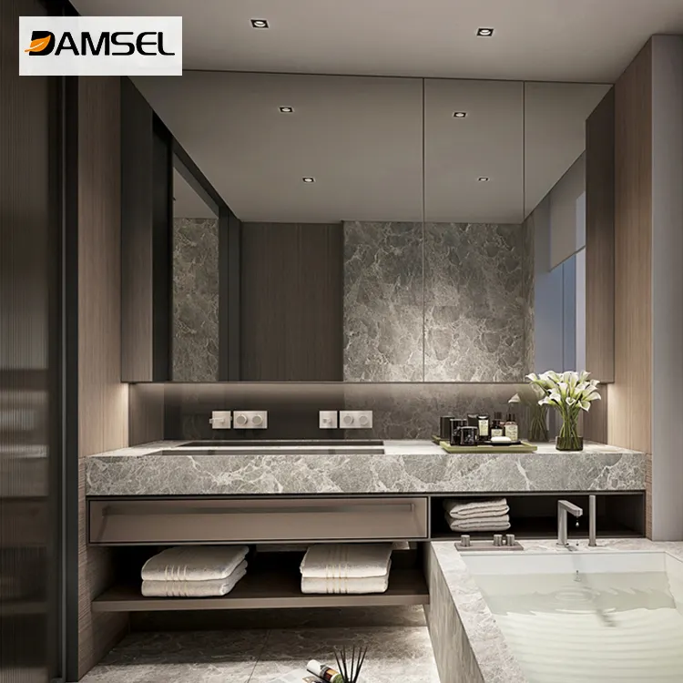 O mais recente projeto o mais popular estilo moderno armário de banheiro de madeira sólida com luz LED