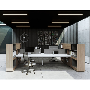 <strong>Simple</strong> Office <strong>Desk</strong> and Chair 4 People Steel Wood Staff Table 6 People <strong>Computer</strong> Table Combination Staff Office Table - Product Image 2