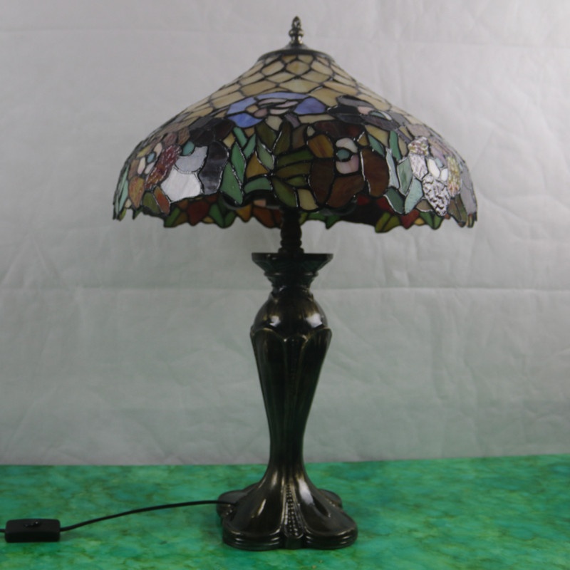 LongHuiJing High End Quality Tiffany Style Table Lamp 16Inch Art Stained Glass Nightlight Liaison Vintage Base Flower lights